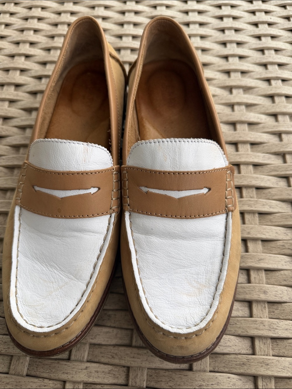 Sperry White and Tan Two-Tone Leather Loafers